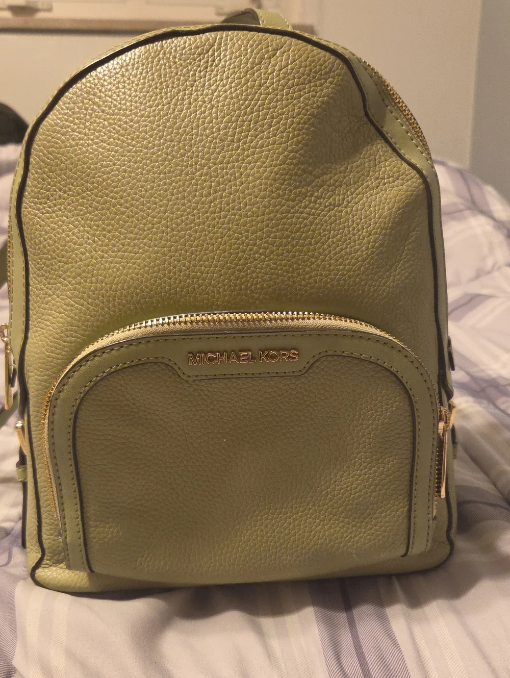 Michael Kors Olive Leather Mini Backpack with Gold Hardware